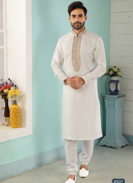 Off White Fancy Designer Party And Function Wear Traditional Art Banarasi Silk Kurta Churidar Pajama Redymade Collection 1036-8507